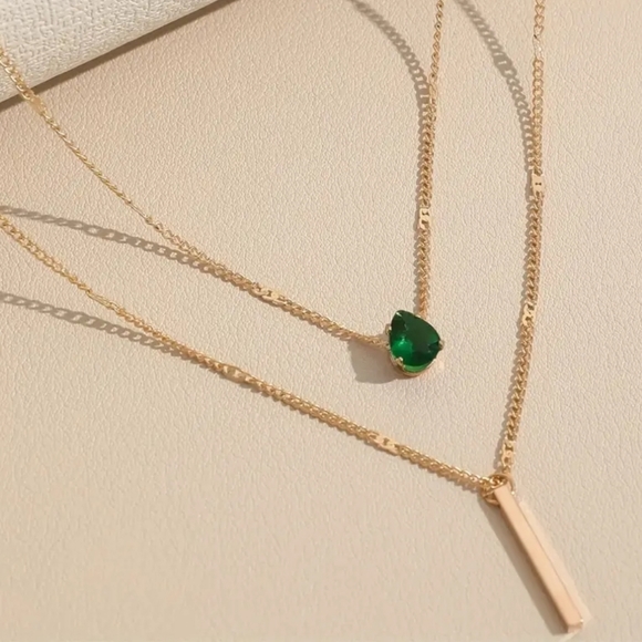 Beautiful Green Diamond Double Layered Necklace - Picture 2 of 3
